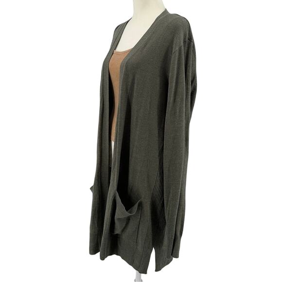 Matty M Long Cardigan Sweater SZ XL Open Front Slouchy Loose Drape Olive Green - Picture 4 of 7
